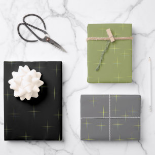 Feuille De Papier Cadeau Motif scintillant noir vert et gris