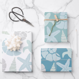 Feuille De Papier Cadeau Motif Seashell & Sea Turtle