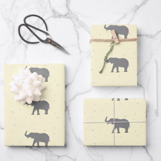 Feuille De Papier Cadeau Motif silhouette d'éléphant gris (Recto)