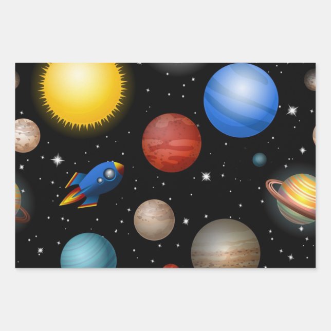 Feuille De Papier Cadeau Motif spatial (Devant)