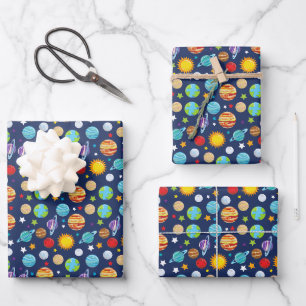 Feuille De Papier Cadeau Motif spatial, Planètes, Étoiles, Cosmos, Galaxie