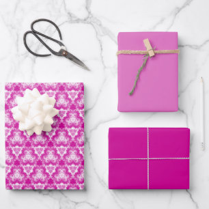 Feuille De Papier Cadeau Motif spirale rose magenta brillant avec solides