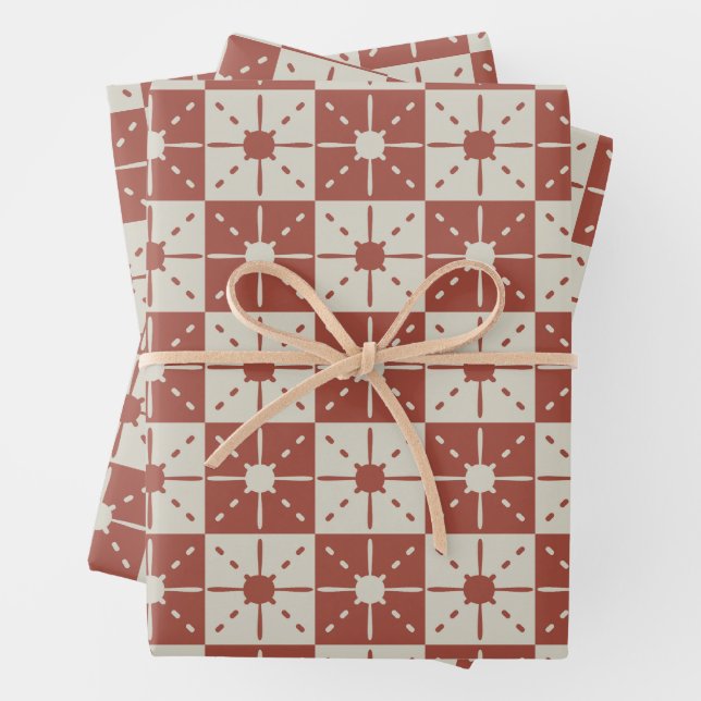 Feuille De Papier Cadeau Motif Starburst moderne de terre cuite du milieu d (En situation)
