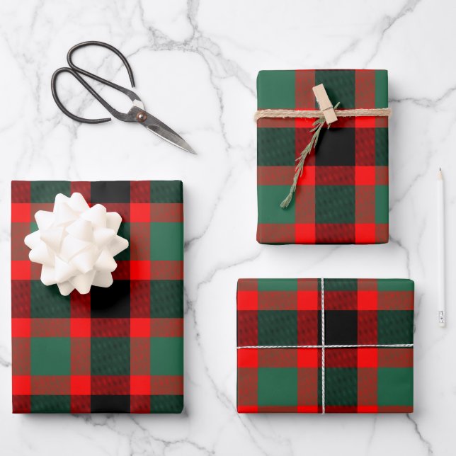 Feuille De Papier Cadeau Motif Tartan vert rouge moderne (Recto)