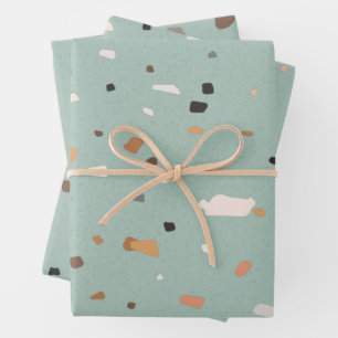 Feuille De Papier Cadeau Motif Terrazzo vert Sage