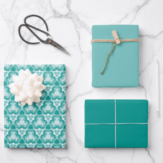 Feuille De Papier Cadeau Motif Turquoise léger avec Solides (Recto)