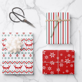 Feuille De Papier Cadeau Motif turquoise Red Snowflake Reinder