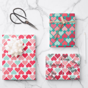 Feuille De Papier Cadeau Motif Turquoise rose inversé Valentine Coeurs
