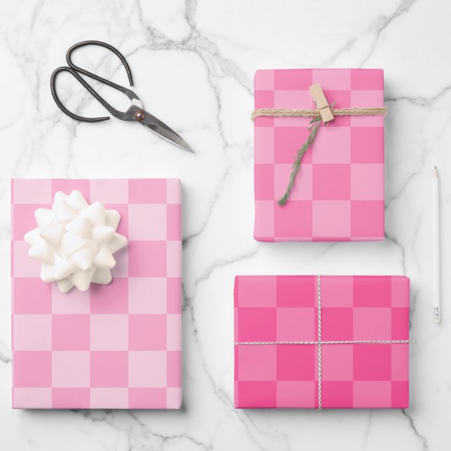 Feuille De Papier Cadeau Motif vérifié rose (Recto)