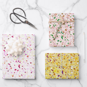 Feuille De Papier Cadeau Motif Vintage de Terrazzo Retro Yellow Gold