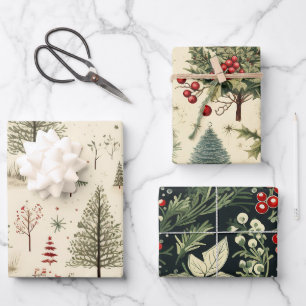 Feuille De Papier Cadeau Motif vintage Festif Tree