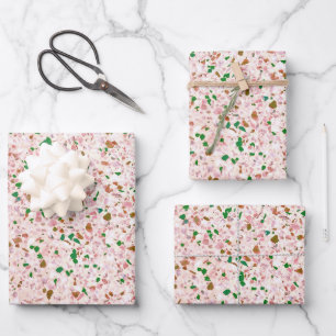 Feuille De Papier Cadeau Motif Vintage vert rose Terrazzo