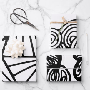 Feuille De Papier Cadeau Motif Zendoodle noir et blanc