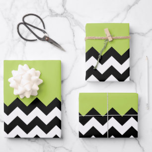 Feuille De Papier Cadeau Motif Zigzag noir et blanc, Chevron, Vert
