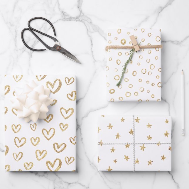 Feuille De Papier Cadeau Motifs aléatoires d'or (Recto)