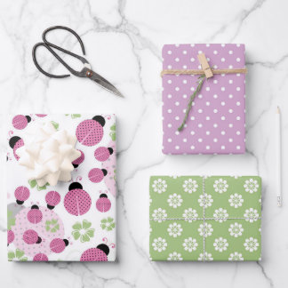 Feuille De Papier Cadeau Motifs correspondants de la coccinelle rose