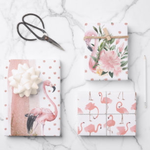 Feuille De Papier Cadeau Motifs de flamants roses girly glamour