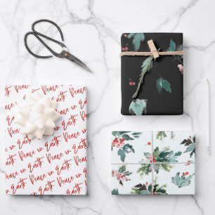 Feuille De Papier Cadeau Motifs de la paix sur Terre Botanique d'hiver Berr