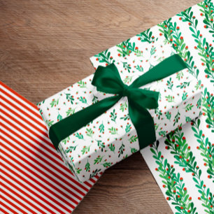 Feuille De Papier Cadeau Motifs de Noël de Green Twig & Red Berries