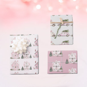 Feuille De Papier Cadeau Motifs de Noël rose vintage