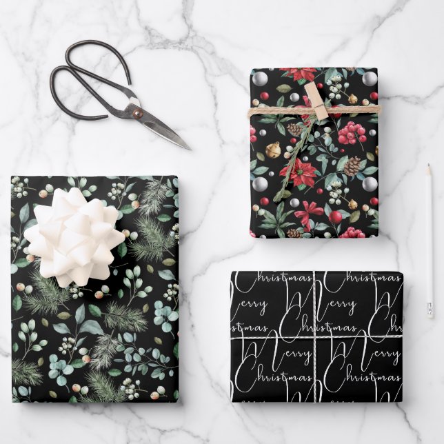 Feuille De Papier Cadeau Motifs de Noël traditionnels coordonnés (Recto)