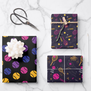 Feuille De Papier Cadeau Motifs de tennis foncé sur