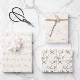 Feuille De Papier Cadeau Motifs d'étoiles de mer sur écru