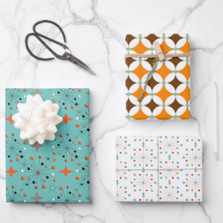 Feuille De Papier Cadeau Motifs funky coloré rétro set 5