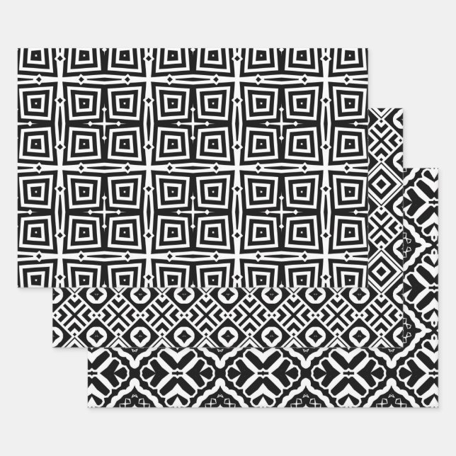 Feuille De Papier Cadeau Motifs géométriques Abstraits, noirs et blancs (Lot)