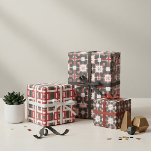 Feuille De Papier Cadeau Motifs géométriques gris foncé et blanc en mosaïqu
