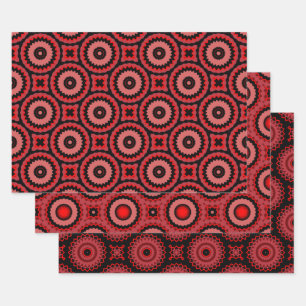 Feuille De Papier Cadeau Motifs géométriques tribus roses-noirs rouges