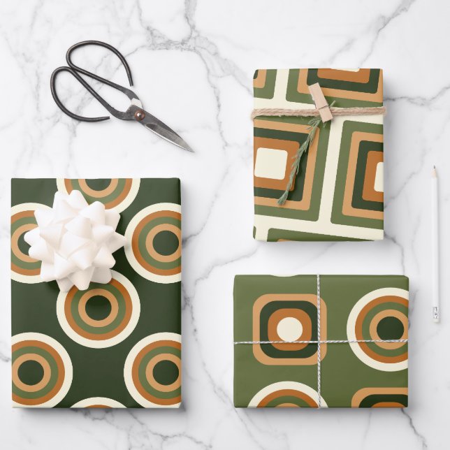 Feuille De Papier Cadeau Motifs hérités les années 70 géométriques (Recto)