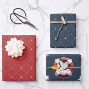 Feuille De Papier Cadeau Motifs marins et marins rouges