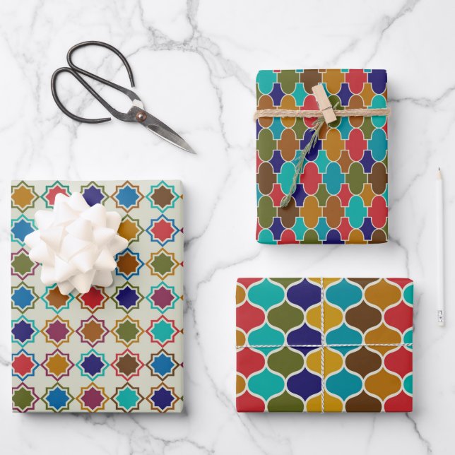 Feuille De Papier Cadeau Motifs marocains, étoile, oblong, arabesque, (Recto)