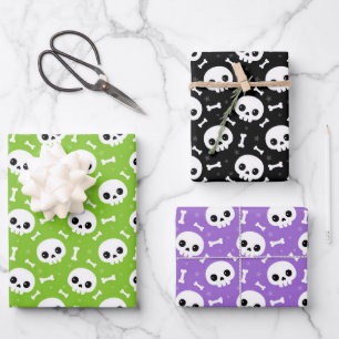 Feuille De Papier Cadeau Motifs mignons de crâne et d'os pour Halloween