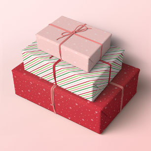 Feuille De Papier Cadeau Motifs minimalistes de Noël, rouge, rose et vert