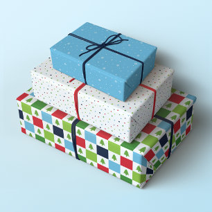 Feuille De Papier Cadeau Motifs minimalistes de Noël, rouge, vert et bleu