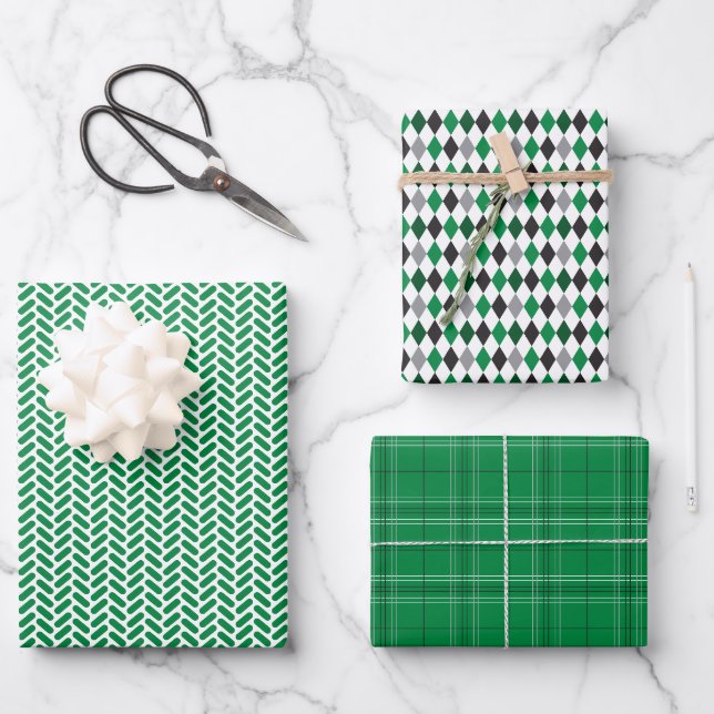 Feuille De Papier Cadeau Motifs mixtes verts et noirs (Recto)