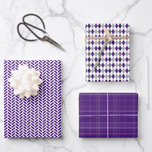 Feuille De Papier Cadeau Motifs mixtes violet gris argenté