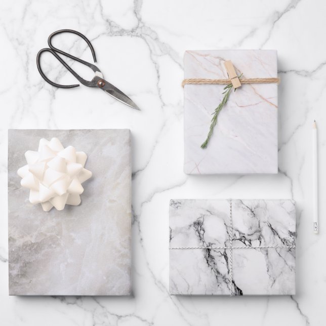 Feuille De Papier Cadeau Motifs modernes en marbre gris (Recto)