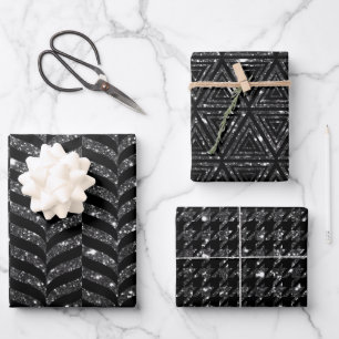Feuille De Papier Cadeau Motifs Pailletés Élégants Noir et Argent