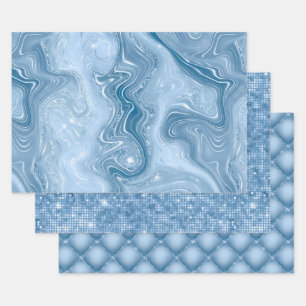 Feuille De Papier Cadeau Motifs Pailletés Glamour Bleu Clair Élégants