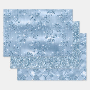Feuille De Papier Cadeau Motifs Pailletés Glamour Bleu Clair Élégants