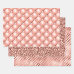 Feuille De Papier Cadeau Motifs Pailletés Glamour Or Rose Élégant