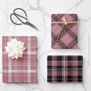 Feuille De Papier Cadeau Motifs Plaid Gold Rose rose