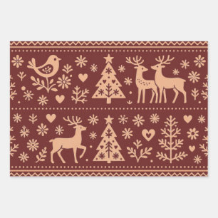 FEUILLE DE PAPIER CADEAU MOTIFS SCANDINAVES PAPIERS D'EMBALLAGE DE NOËL