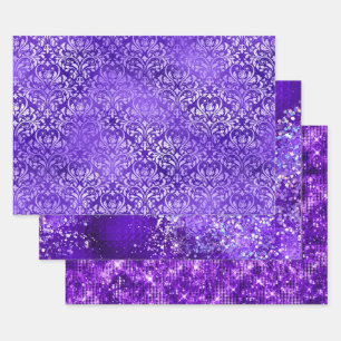 Feuille De Papier Cadeau Motifs scintillants de glamour violet