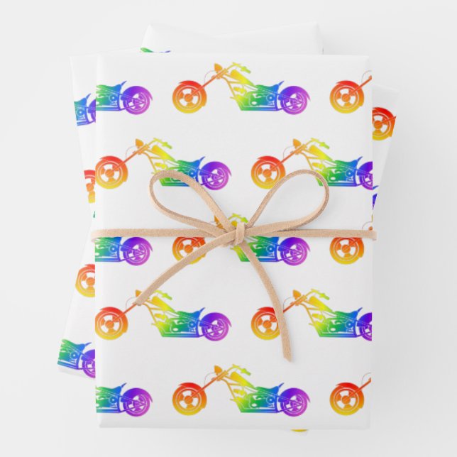 Feuille De Papier Cadeau Motorcycle arc-en-ciel (En situation)