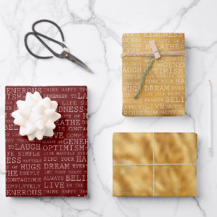 Feuille De Papier Cadeau Mots d'inspiration rouge or blanc
