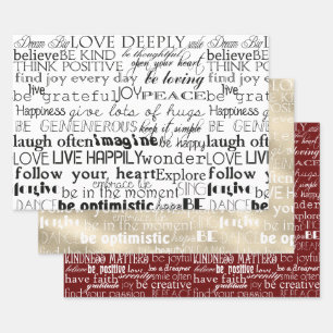 Feuille De Papier Cadeau Mots Inspirants Noir Blanc